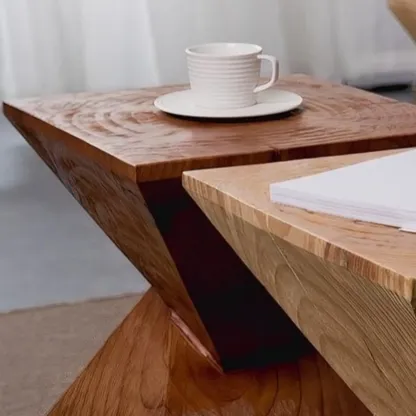 Block Square Natural Wood End Table for Living Room Image - 6