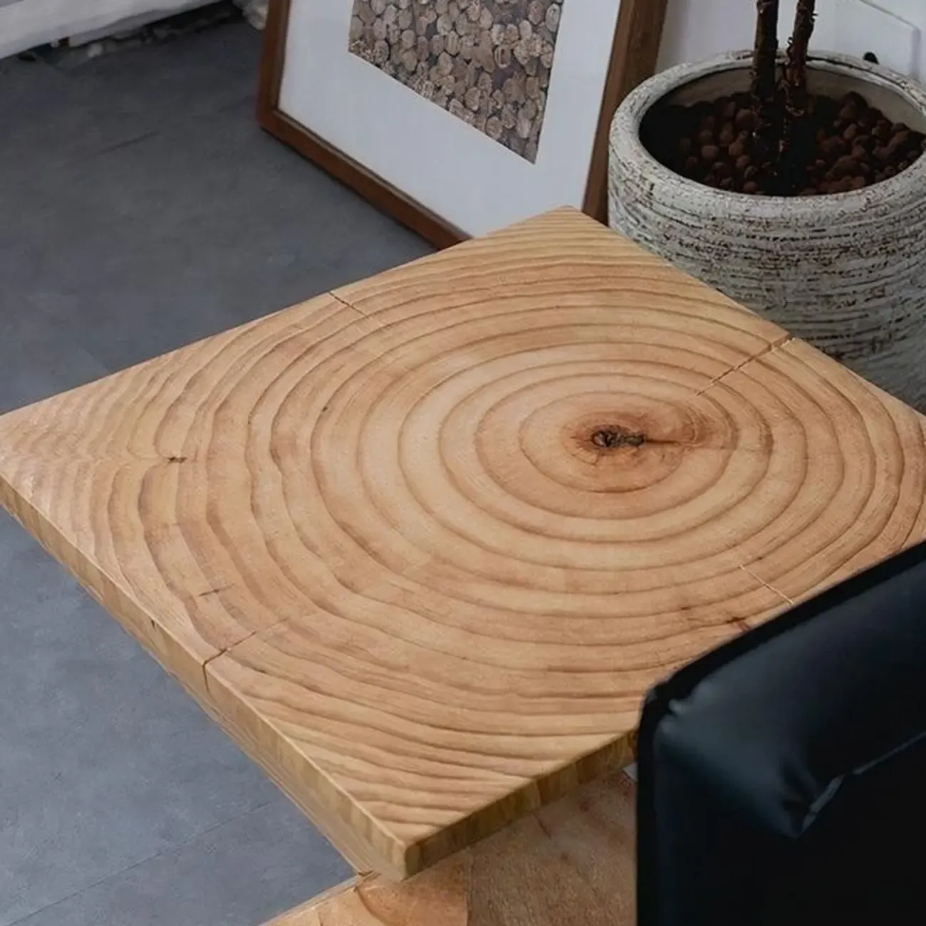 Block Square Natural Wood End Table for Living Room Image - 7
