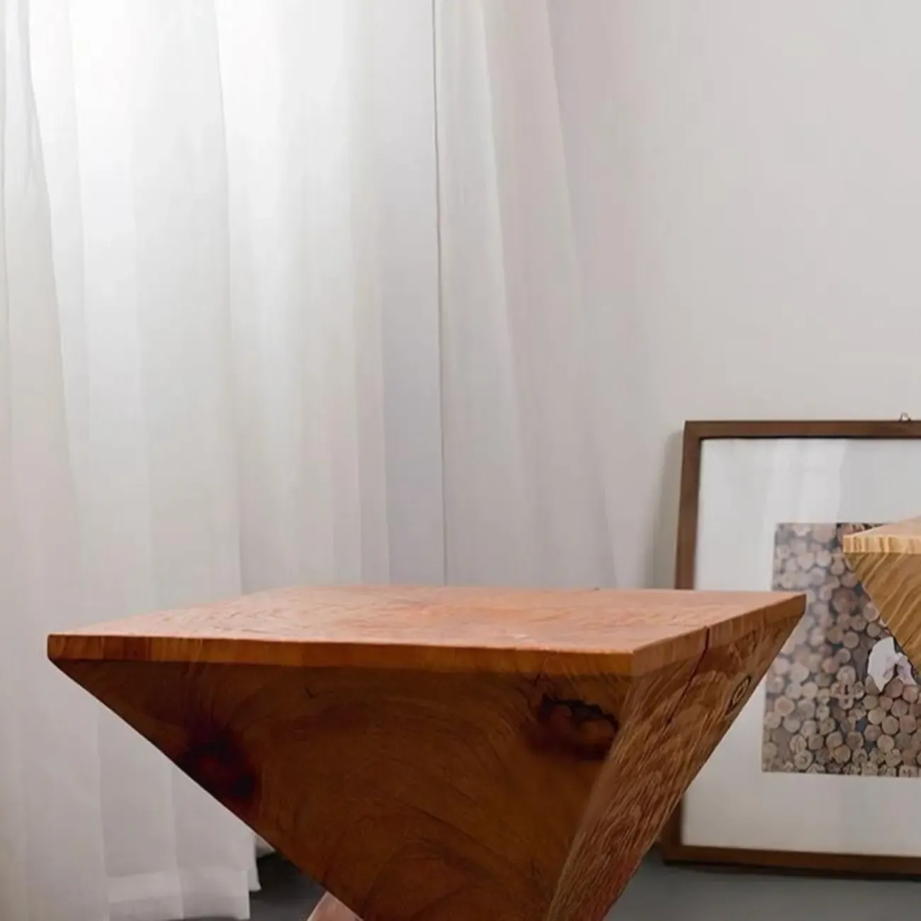 Block Square Natural Wood End Table for Living Room Image - 8