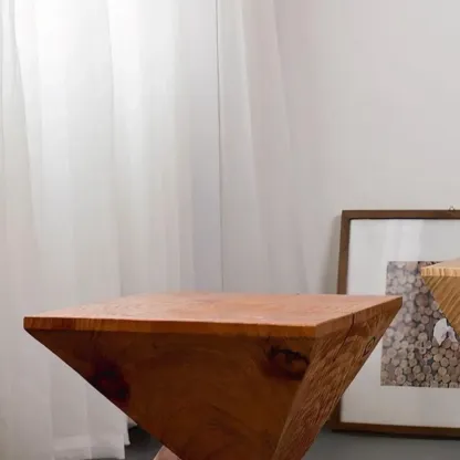 Block Square Natural Wood End Table for Living Room Image - 8