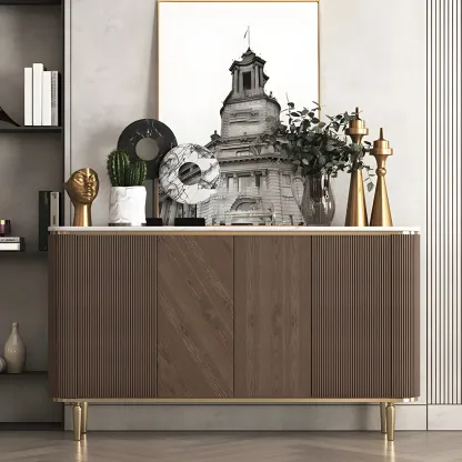 Glam Brown Wooden Sideboard with Marble Top Image - 1