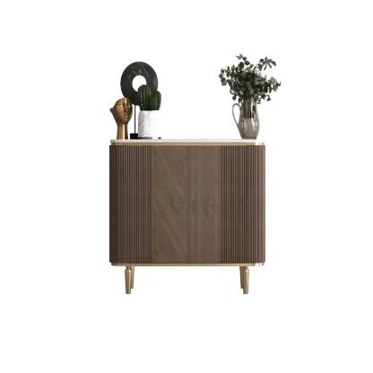 Glam Brown Wooden Sideboard with Marble Top Image - 2