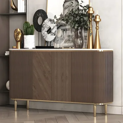 Glam Brown Wooden Sideboard with Marble Top Image - 4