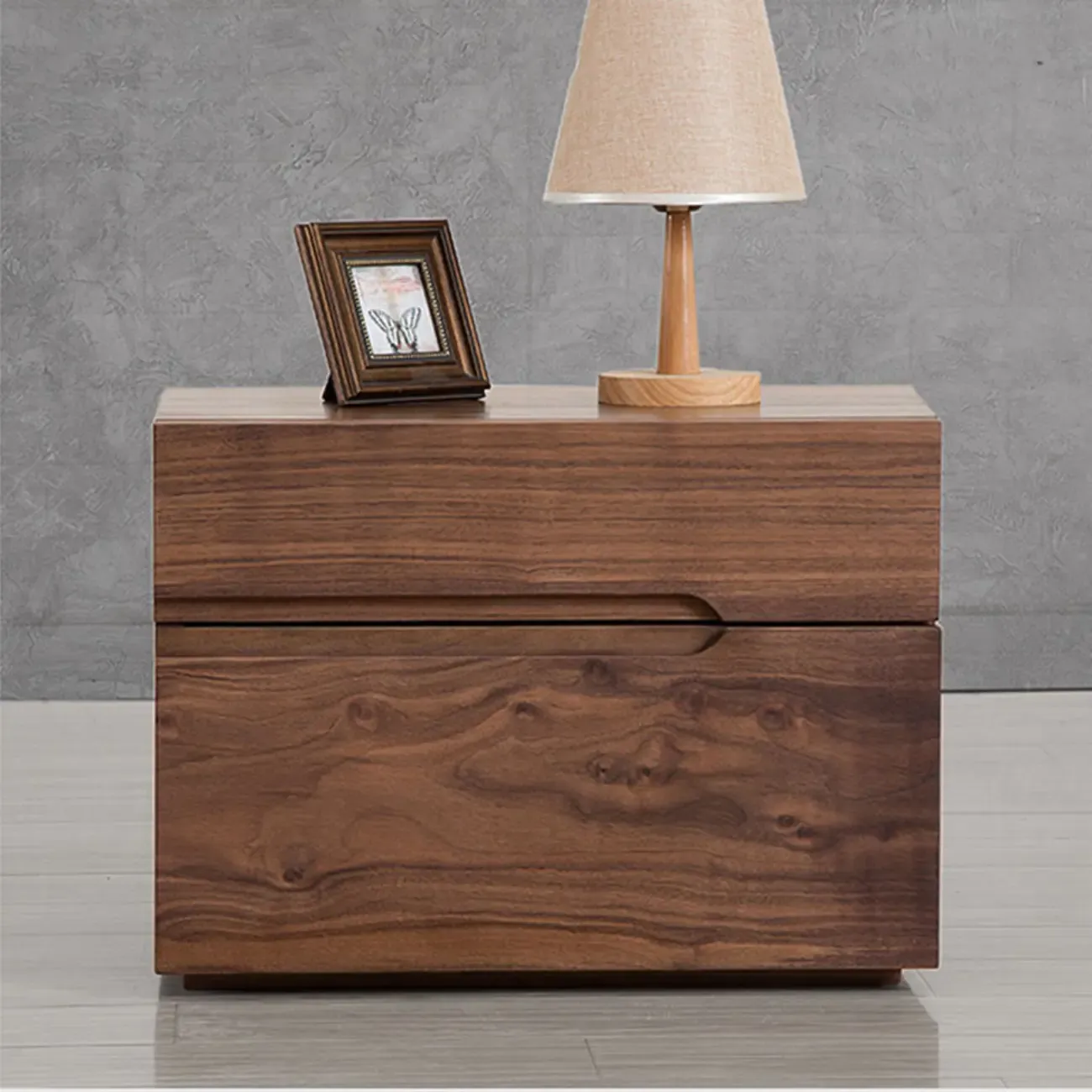 Scandinavian Brown Wood Bedside Table with 2 Drawer Image - 5