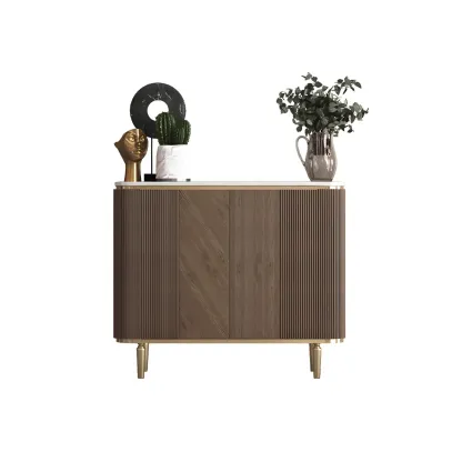 Glam Brown Wooden Sideboard with Marble Top Image - 5