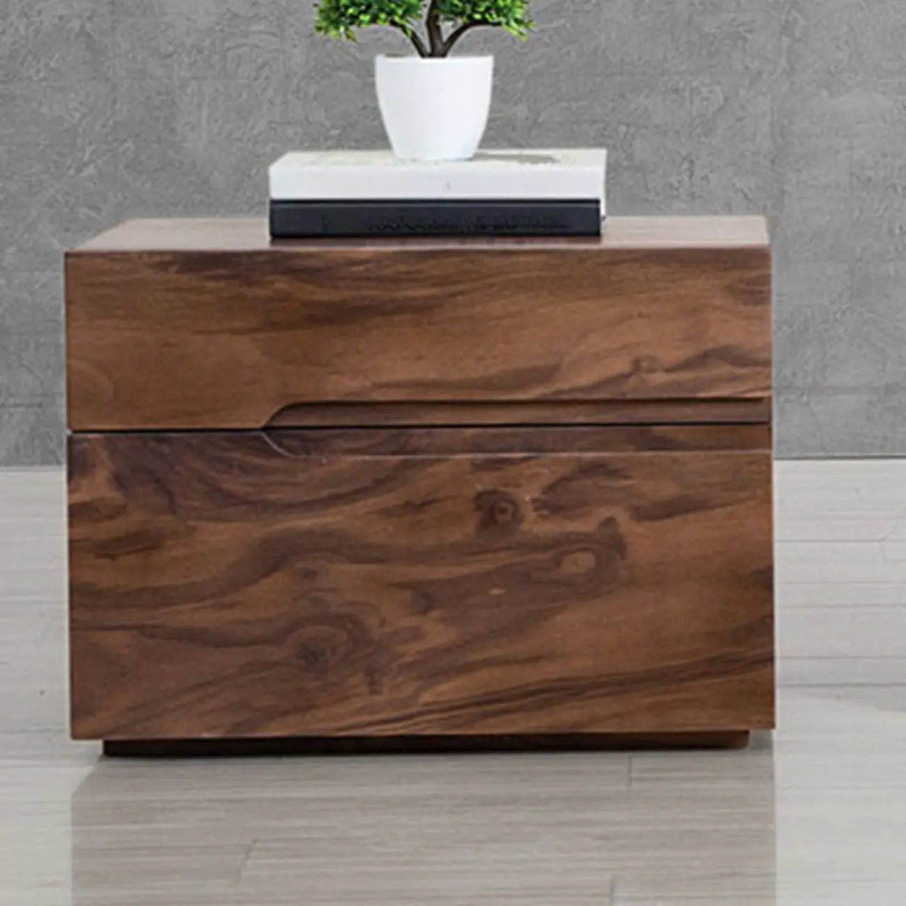 Scandinavian Brown Wood Bedside Table with 2 Drawer Image - 7 | homeyfad