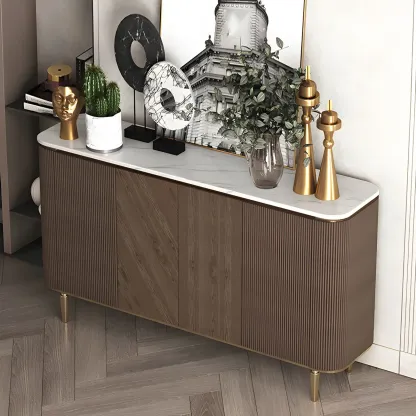 Glam Brown Wooden Sideboard with Marble Top Image - 6
