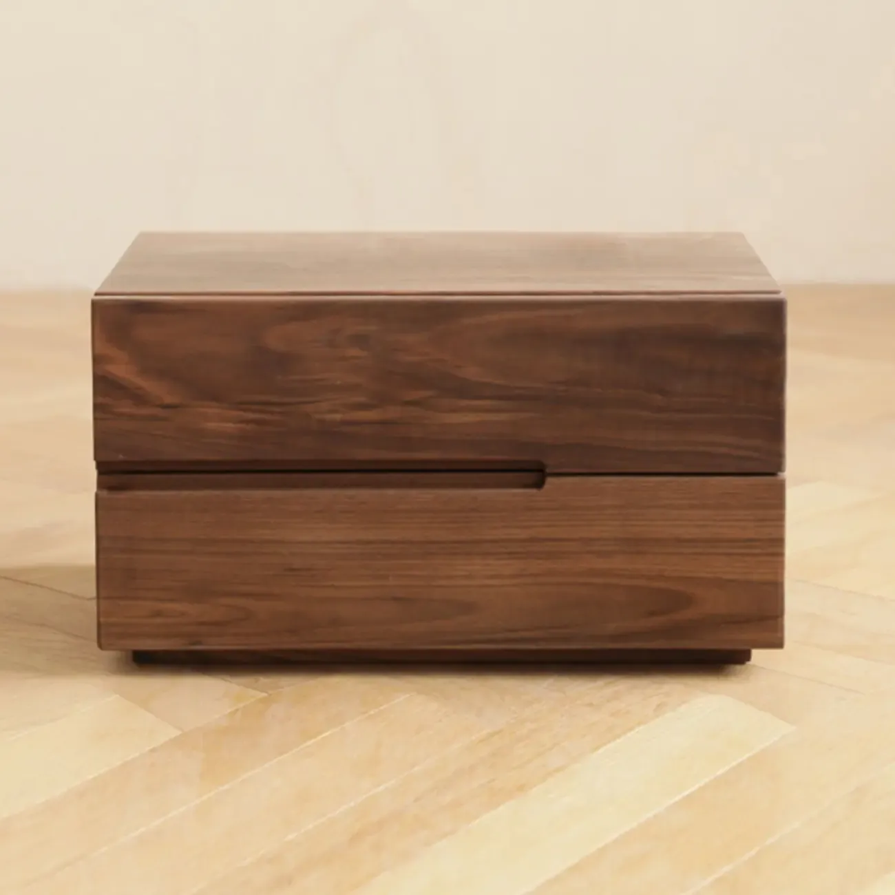 Scandinavian Brown Wood Bedside Table with 2 Drawer Image - 8