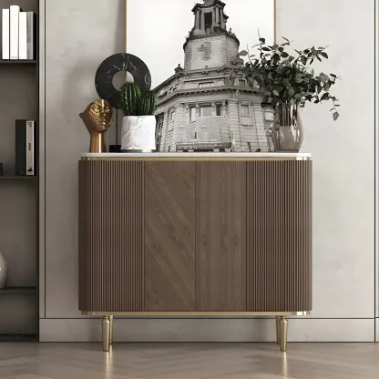 Glam Brown Wooden Sideboard with Marble Top Image - 8