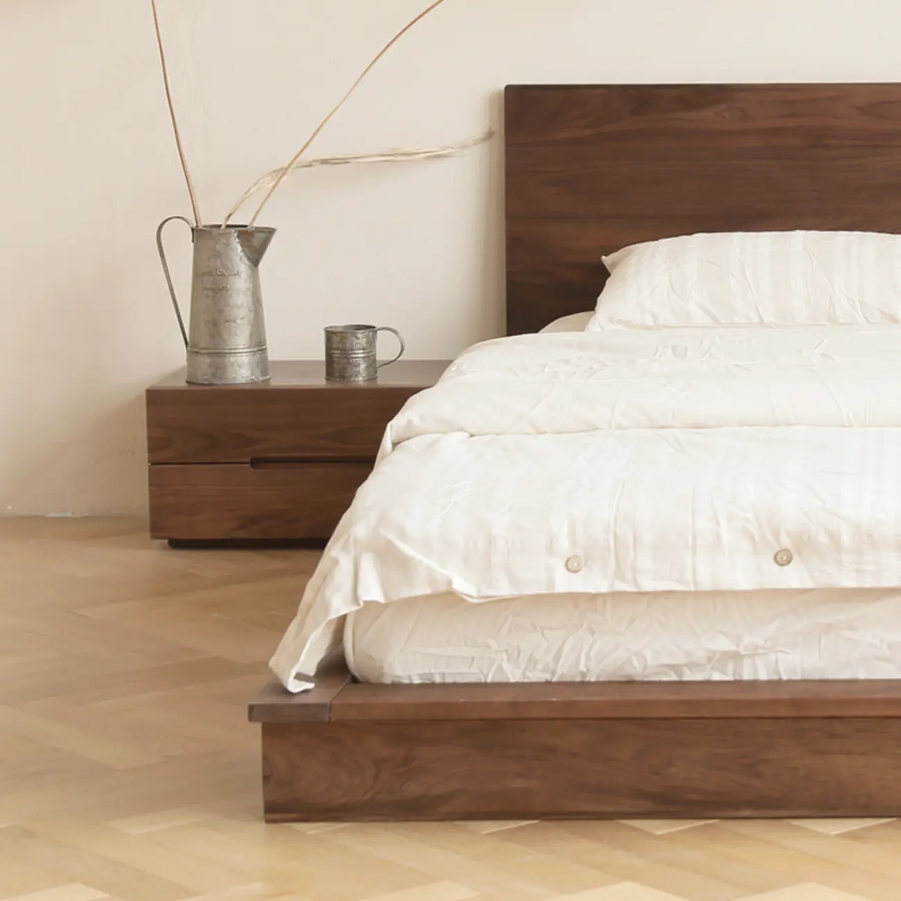 Scandinavian Brown Wood Bedside Table with 2 Drawer Image - 10 | homeyfad