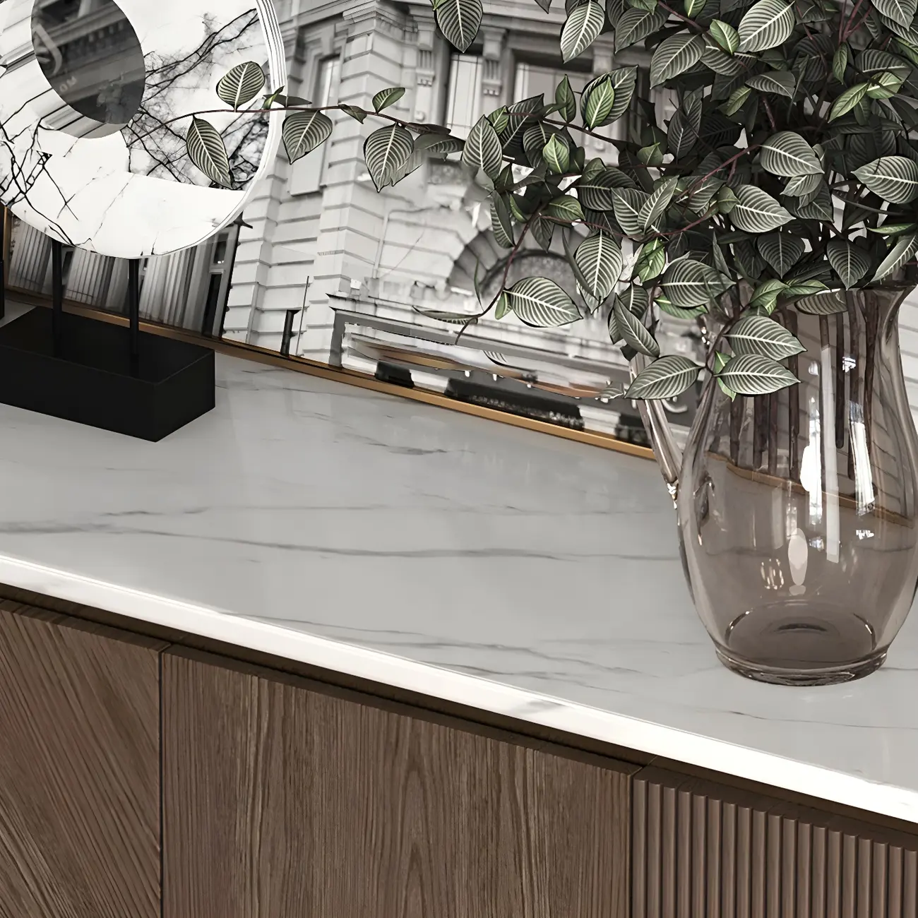 Glam Brown Wooden Sideboard with Marble Top Image - 10 | homeyfad