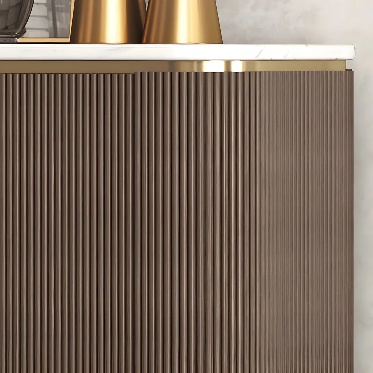 Glam Brown Wooden Sideboard with Marble Top Image - 12