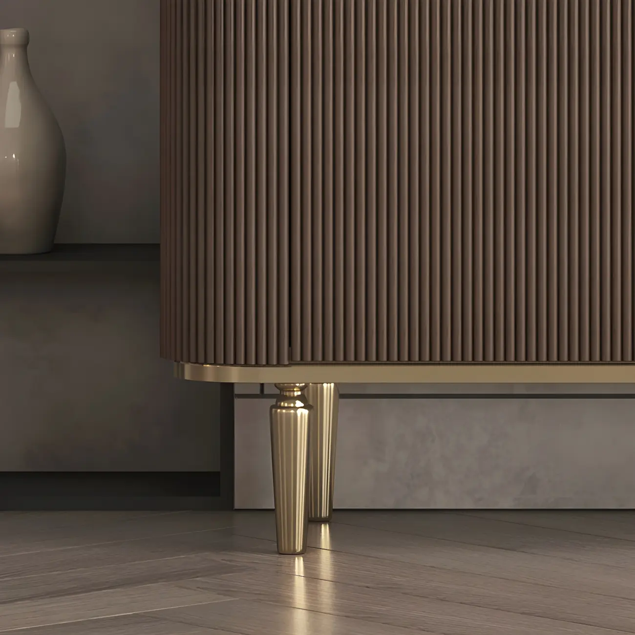 Glam Brown Wooden Sideboard with Marble Top Image - 13 | homeyfad