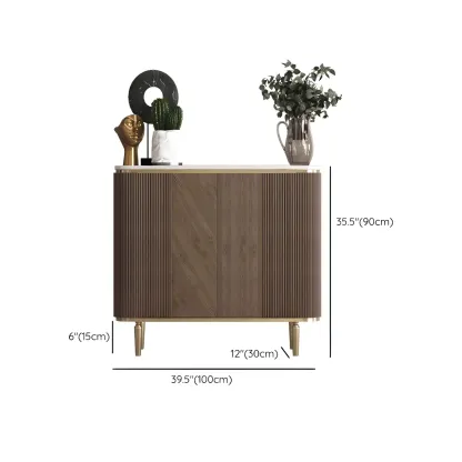 Glam Brown Wooden Sideboard with Marble Top Image - 17
