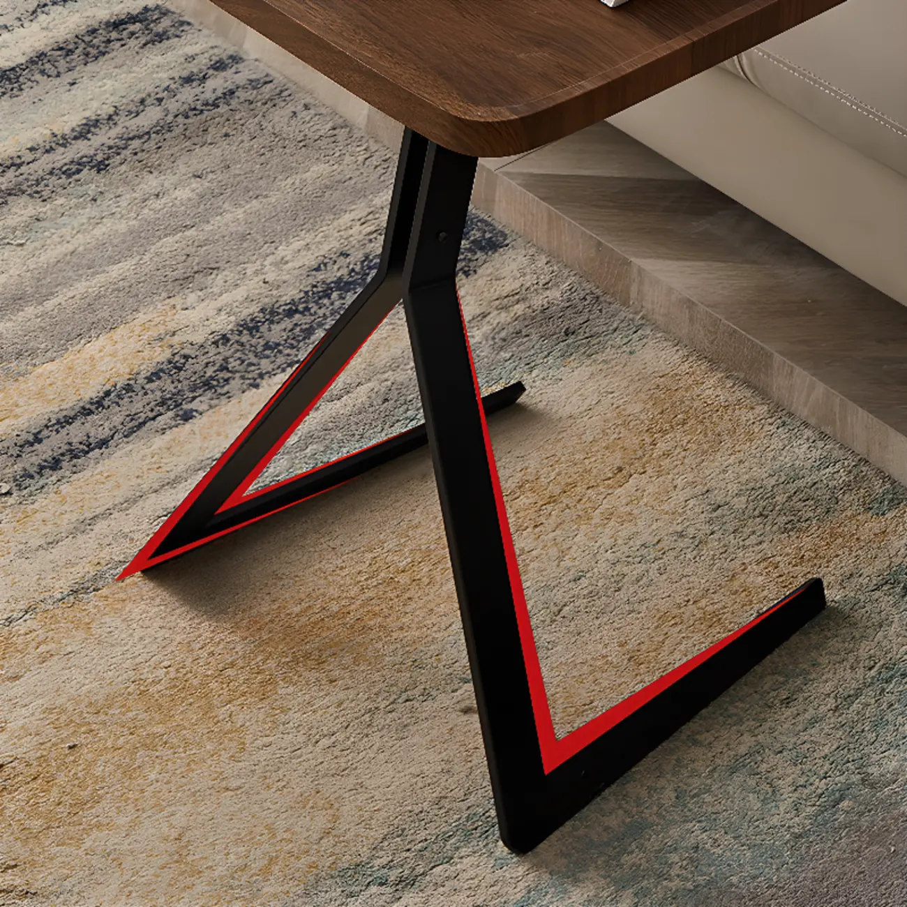 C-Shpaed Brown Wood Round Side Table with Metal Legs Image - 4 | homeyfad