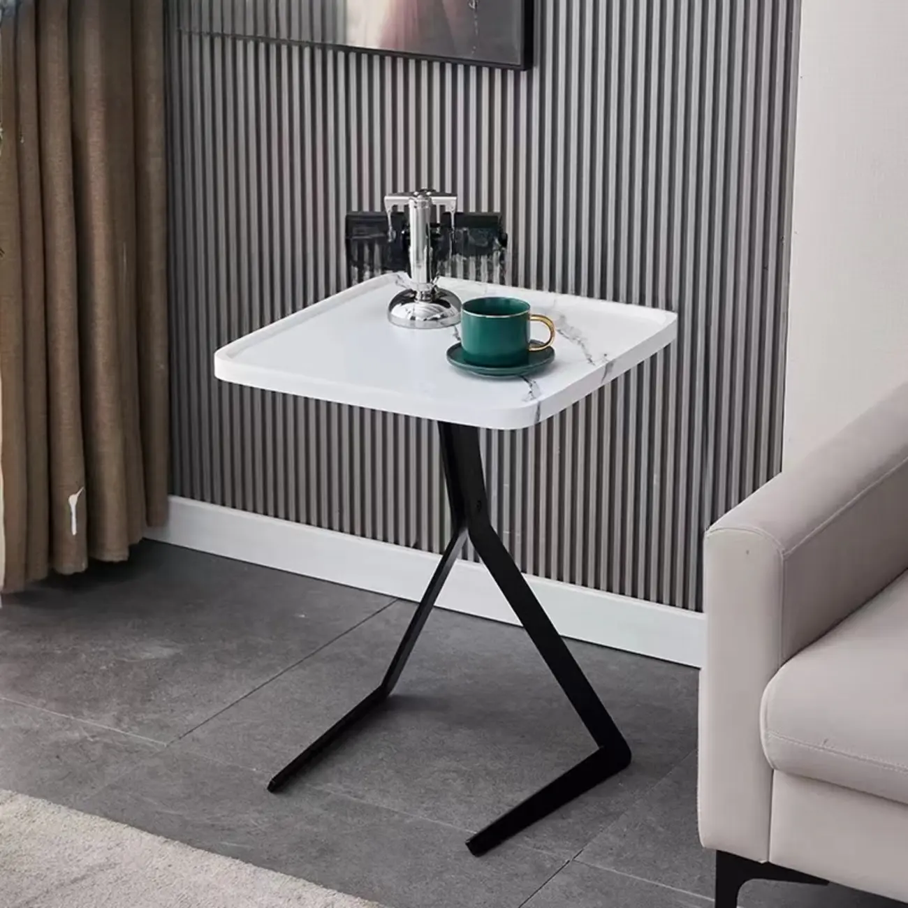 C-Shpaed Brown Wood Round Side Table with Metal Legs Image - 7 | homeyfad