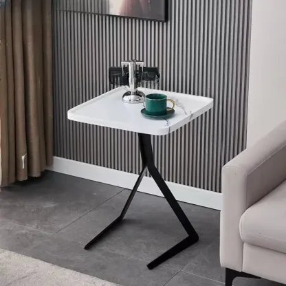 C-Shpaed Brown Wood Round Side Table with Metal Legs Image - 7