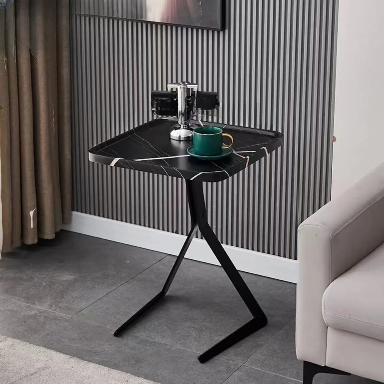 C-Shpaed Brown Wood Round Side Table with Metal Legs Image - 8 | homeyfad