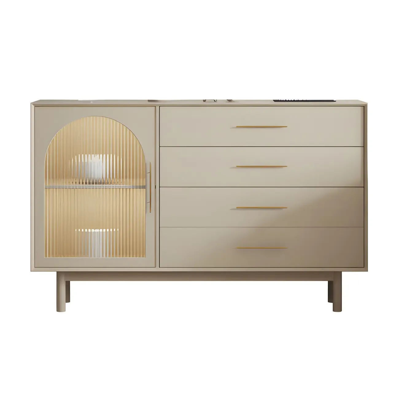 Elegant White Wooden Sideboard with Drawers & Glass Doors Image - 5