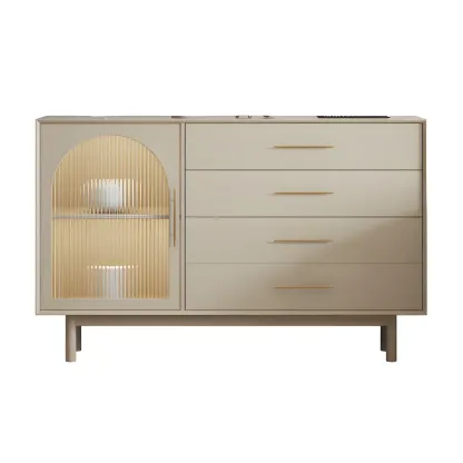 Elegant White Wooden Sideboard with Drawers & Glass Doors Image - 5