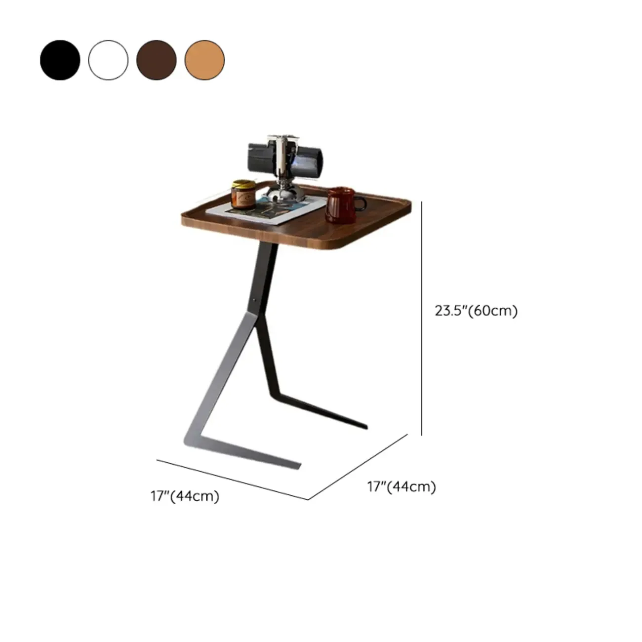 C-Shpaed Brown Wood Round Side Table with Metal Legs Image - 13