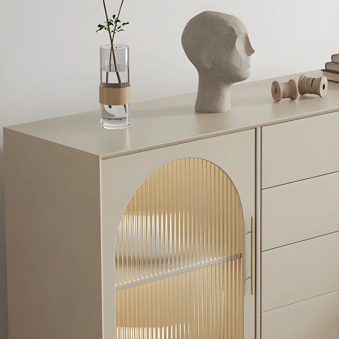 Elegant White Wooden Sideboard with Drawers & Glass Doors Image - 9 | homeyfad