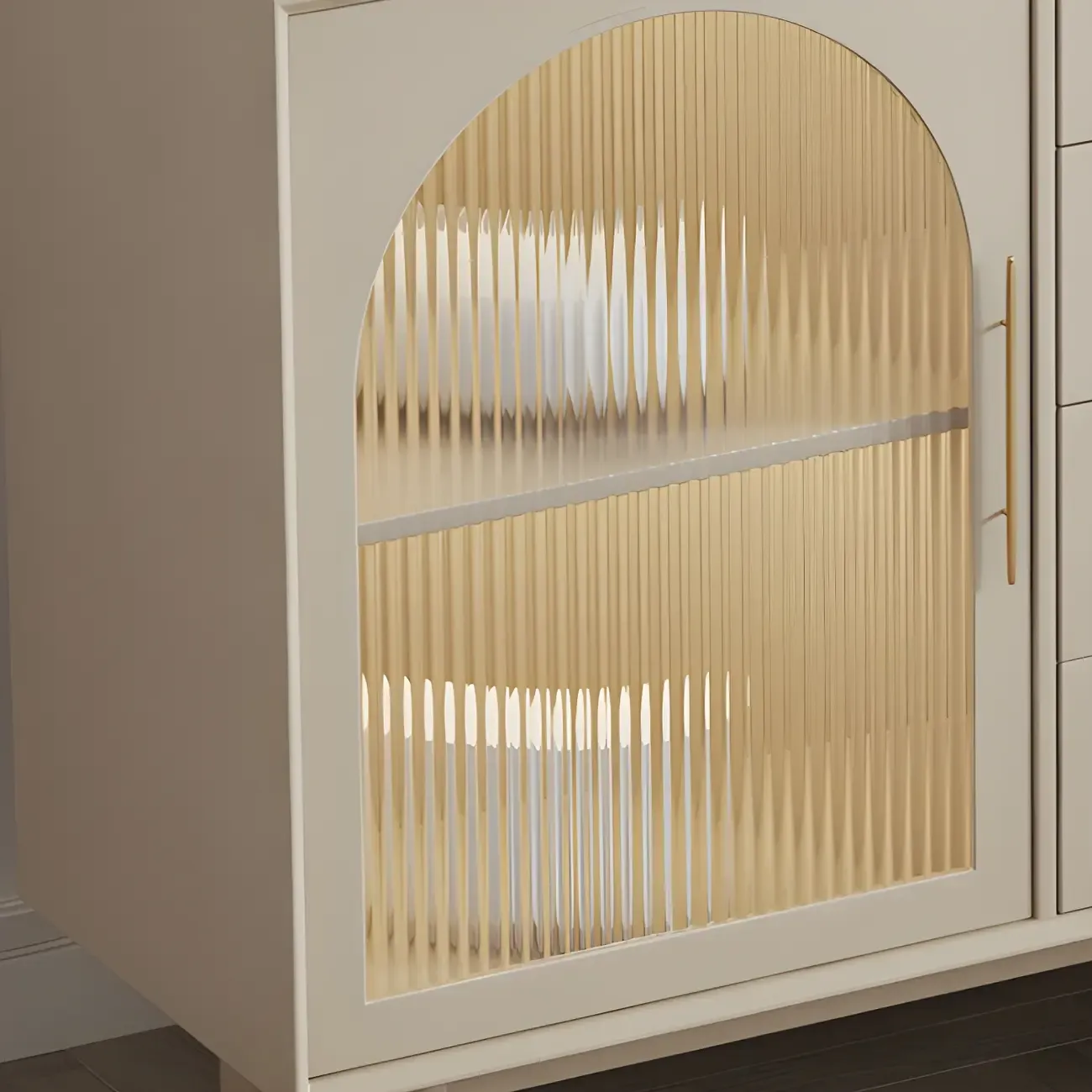 Elegant White Wooden Sideboard with Drawers & Glass Doors Image - 11