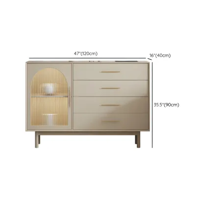 Elegant White Wooden Sideboard with Drawers & Glass Doors #size