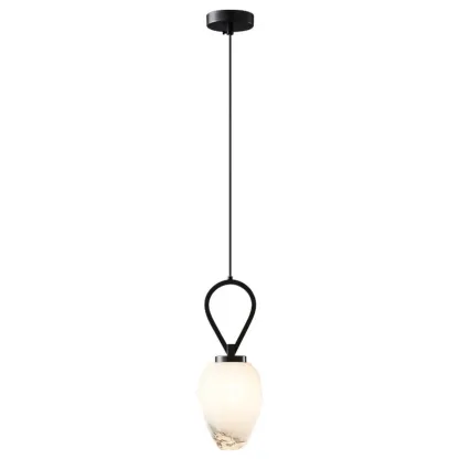 White Glass Pendant Light with Long Cord for Bedside Image - 7