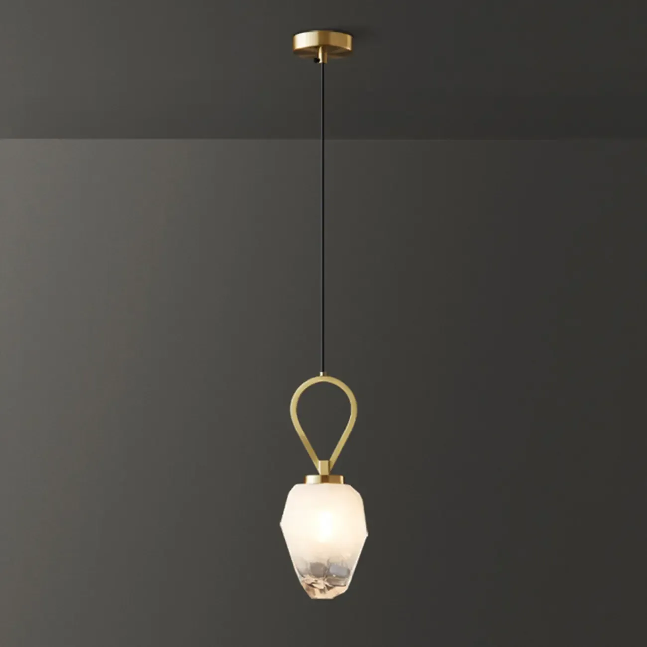 White Glass Pendant Light with Long Cord for Bedside Image - 8