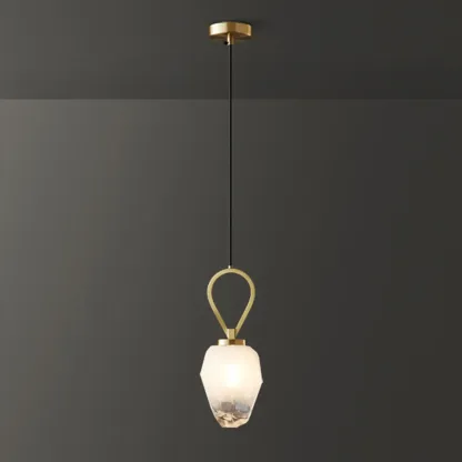 White Glass Pendant Light with Long Cord for Bedside Image - 8