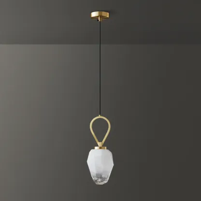 White Glass Pendant Light with Long Cord for Bedside Image - 9