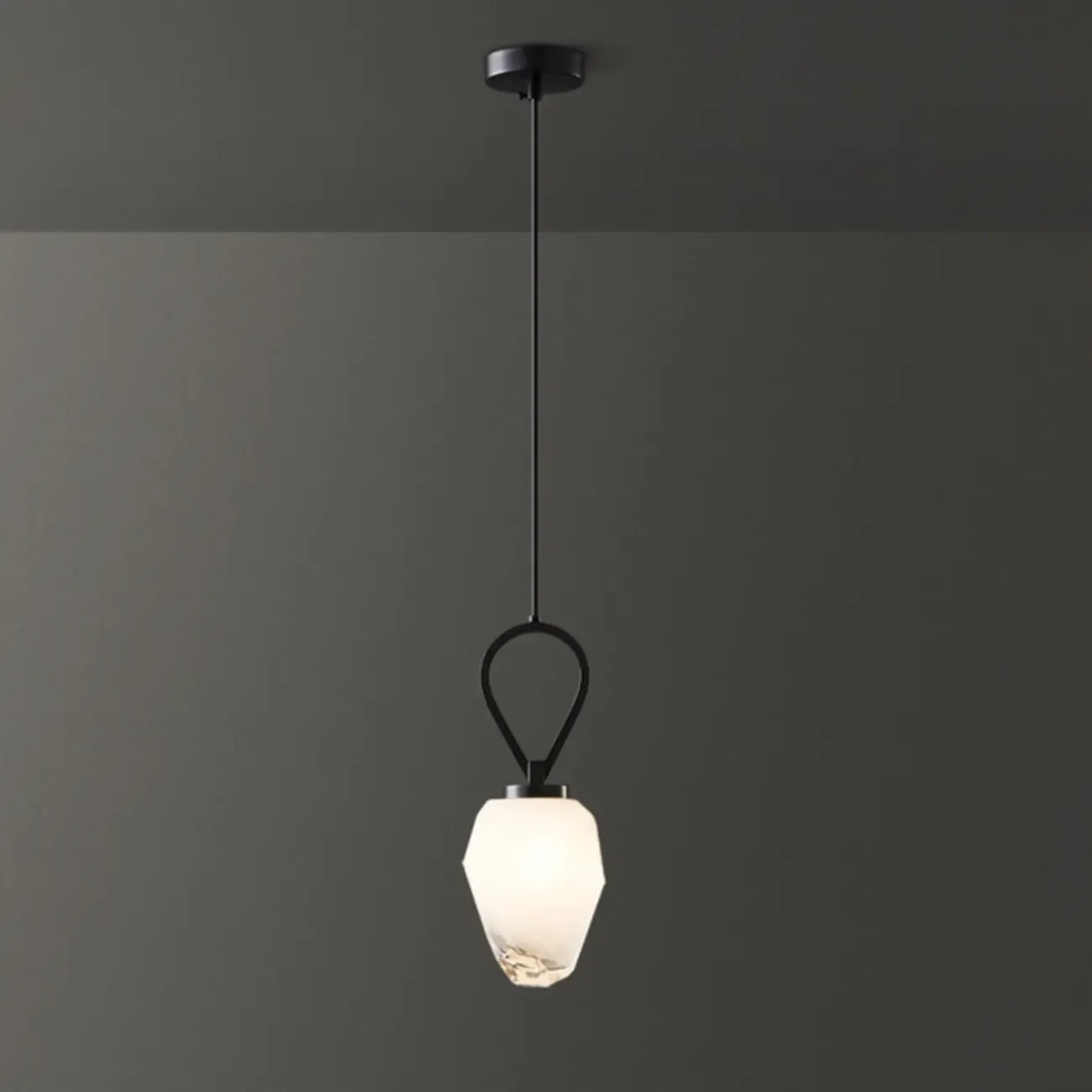White Glass Pendant Light with Long Cord for Bedside Image - 10