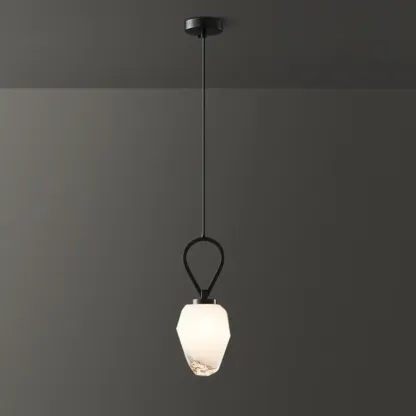 White Glass Pendant Light with Long Cord for Bedside Image - 10