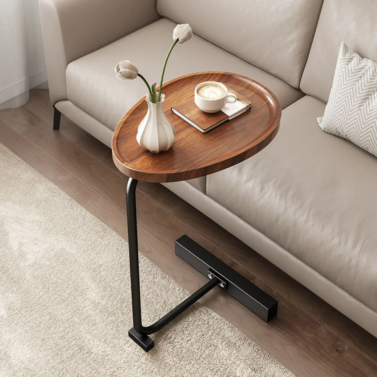 Oval Natural Wood End Table with Tray Top for Living Room Image - 1 | homeyfad