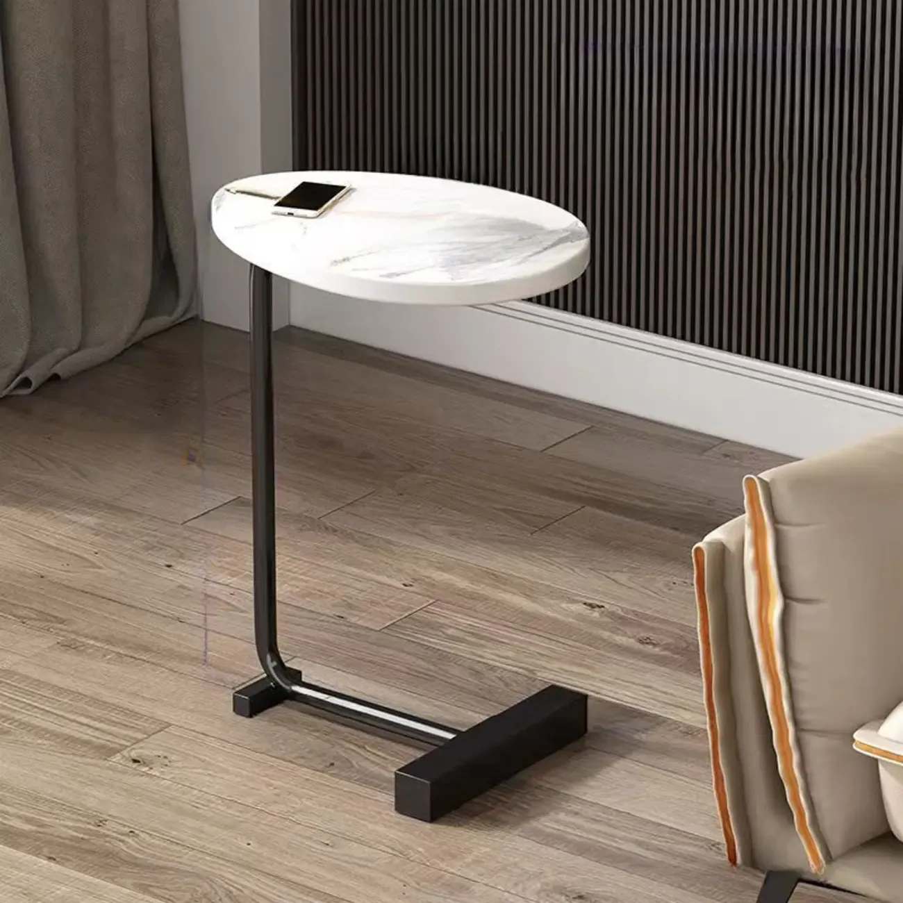 Oval Natural Wood End Table with Tray Top for Living Room Image - 2