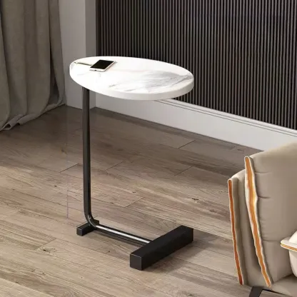 Oval Natural Wood End Table with Tray Top for Living Room Image - 2