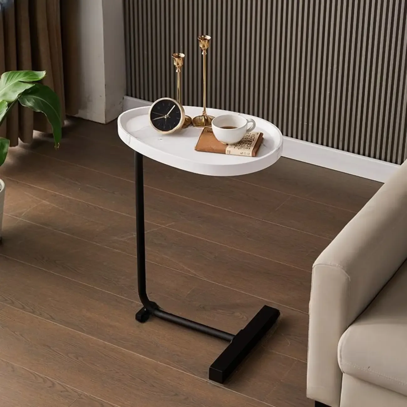 Oval Natural Wood End Table with Tray Top for Living Room Image - 4