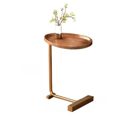 Oval Natural Wood End Table with Tray Top for Living Room Image - 5