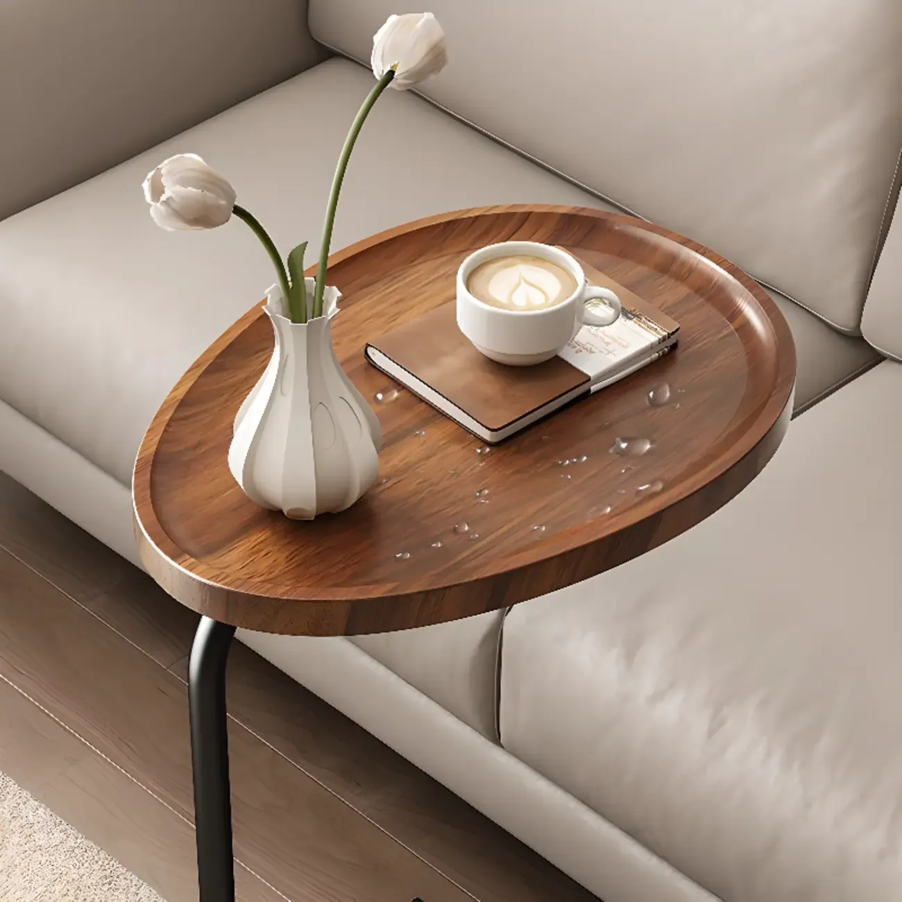 Oval Natural Wood End Table with Tray Top for Living Room Image - 7