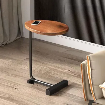 Oval Natural Wood End Table with Tray Top for Living Room Image - 9