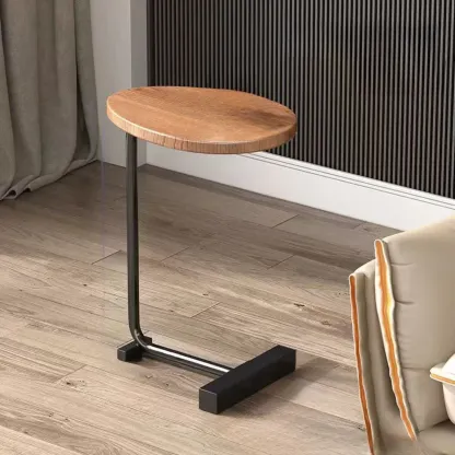Oval Natural Wood End Table with Tray Top for Living Room Image - 10