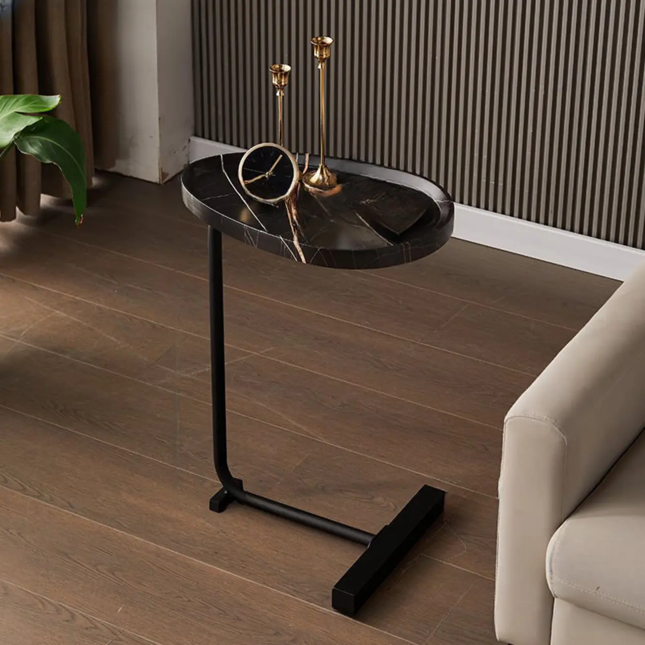 Oval Natural Wood End Table with Tray Top for Living Room Image - 12 | homeyfad