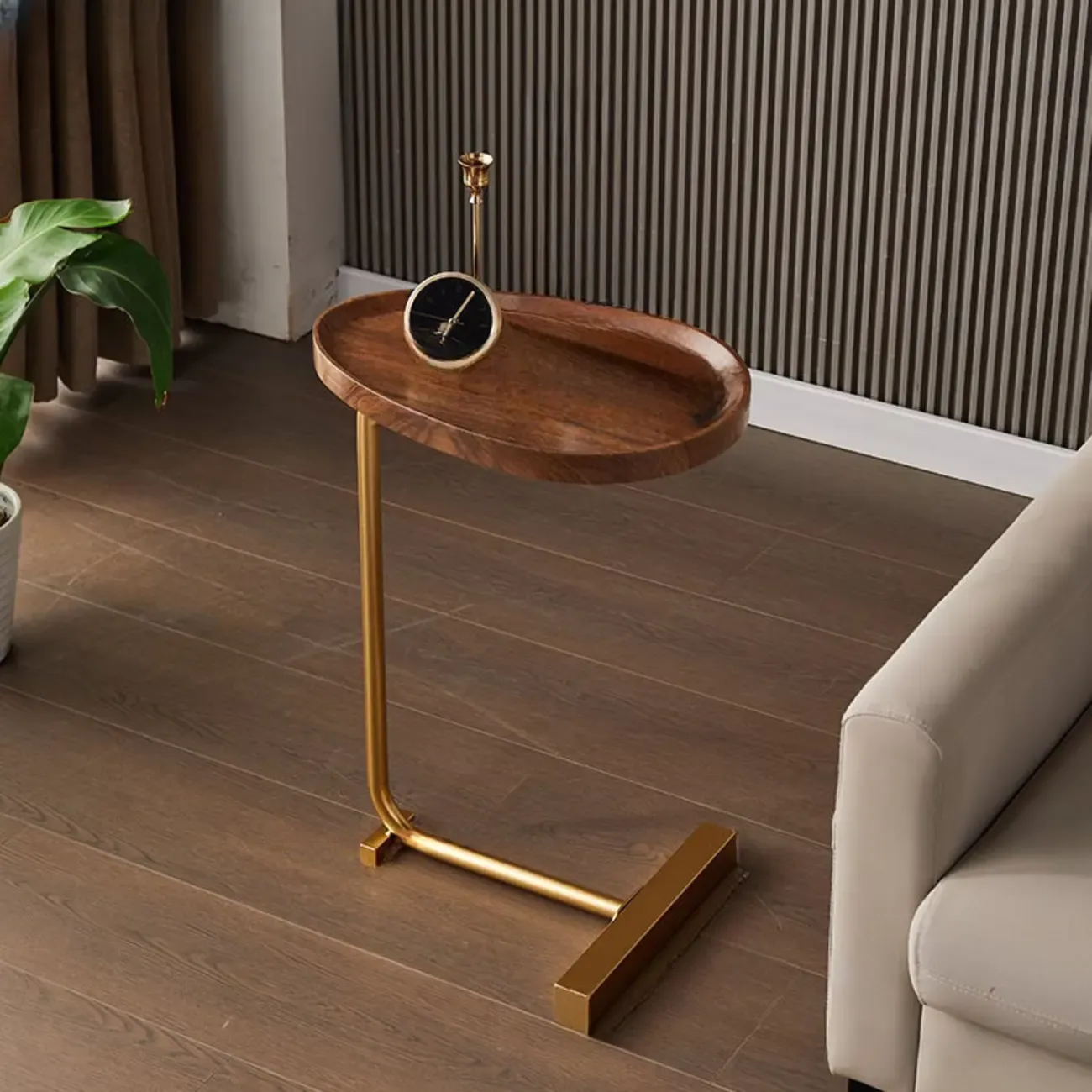 Oval Natural Wood End Table with Tray Top for Living Room Image - 14