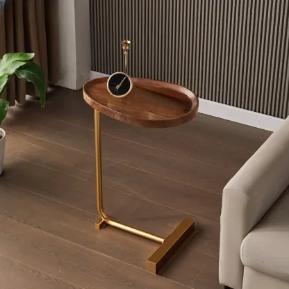 Oval Natural Wood End Table with Tray Top for Living Room Image - 14