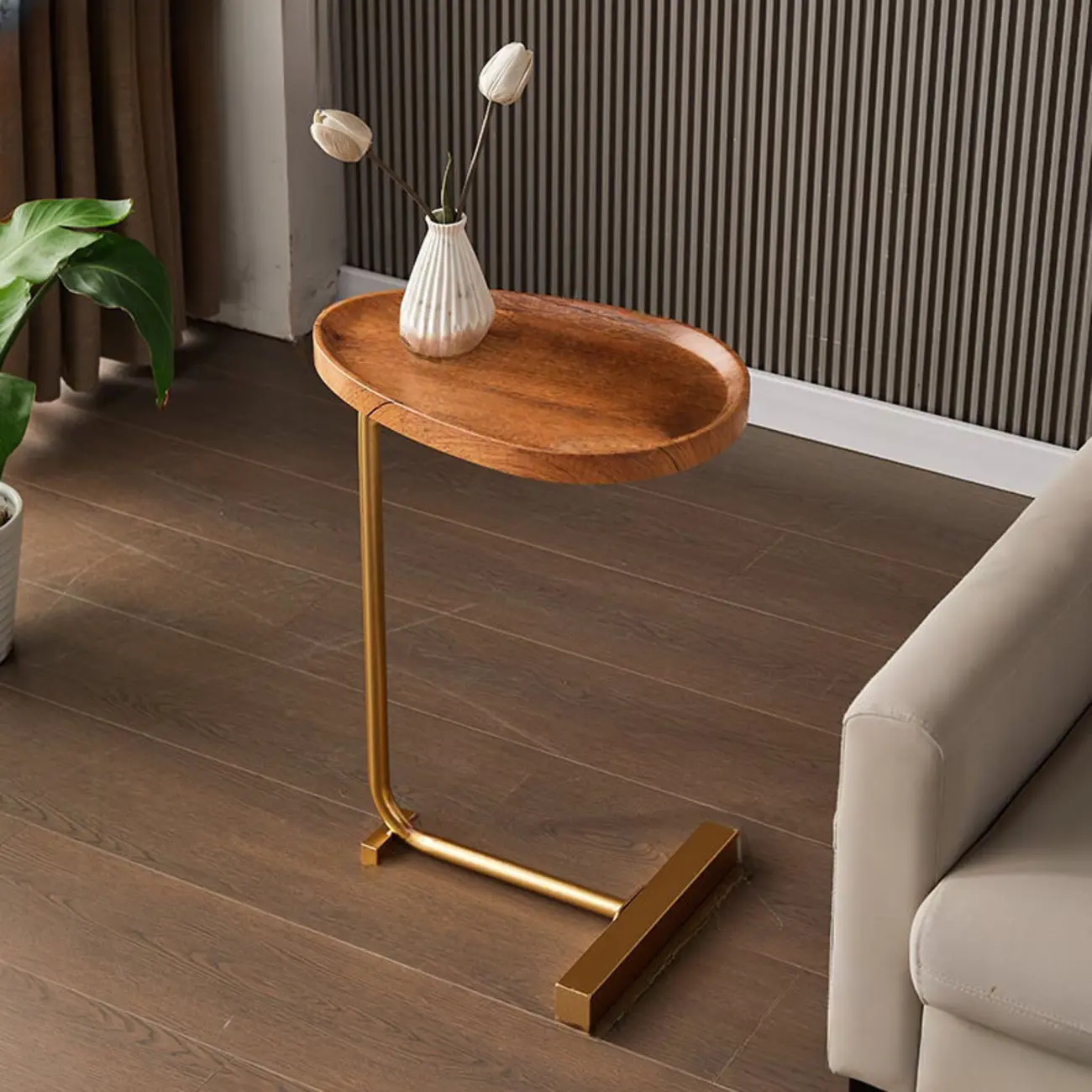 Oval Natural Wood End Table with Tray Top for Living Room Image - 15 | homeyfad