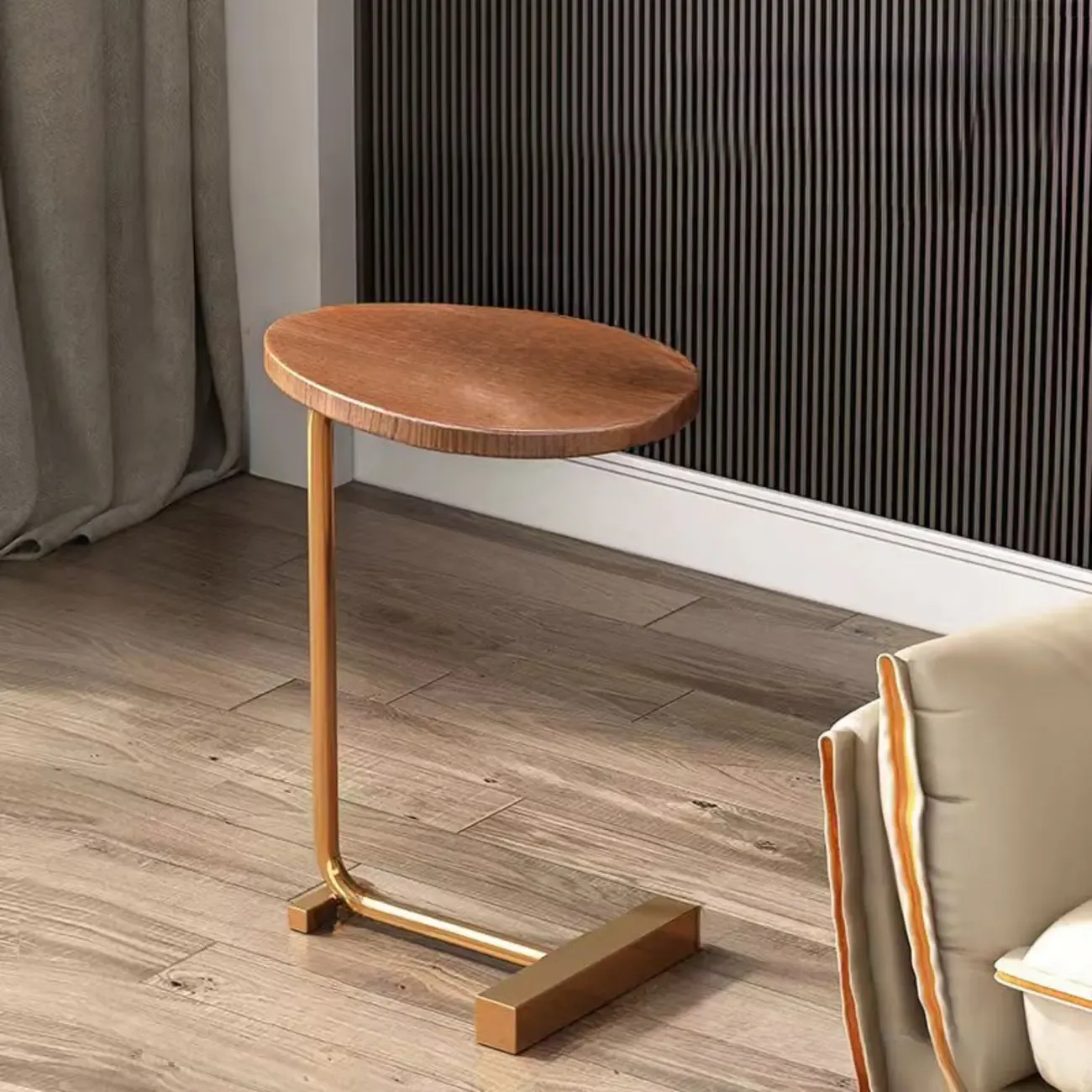 Oval Natural Wood End Table with Tray Top for Living Room Image - 16