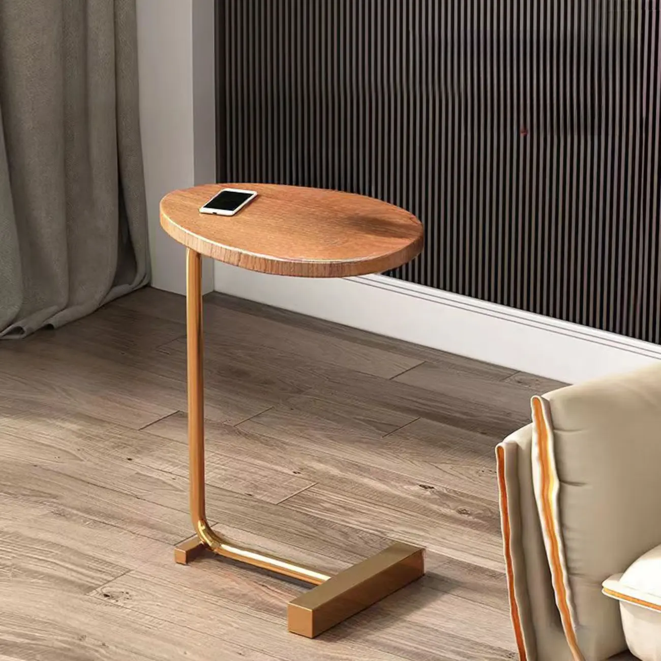 Oval Natural Wood End Table with Tray Top for Living Room Image - 17 | homeyfad