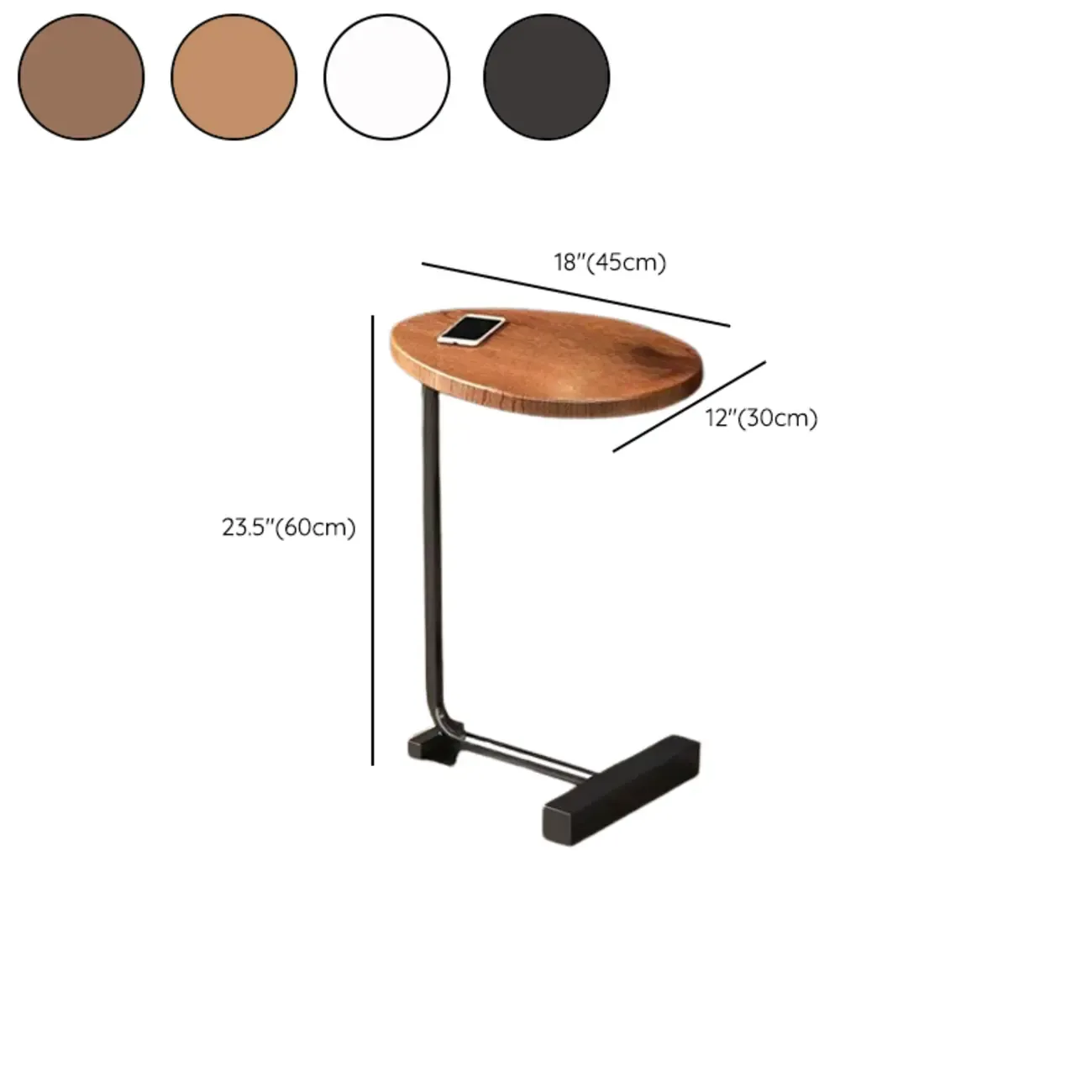 Oval Natural Wood End Table with Tray Top for Living Room #size