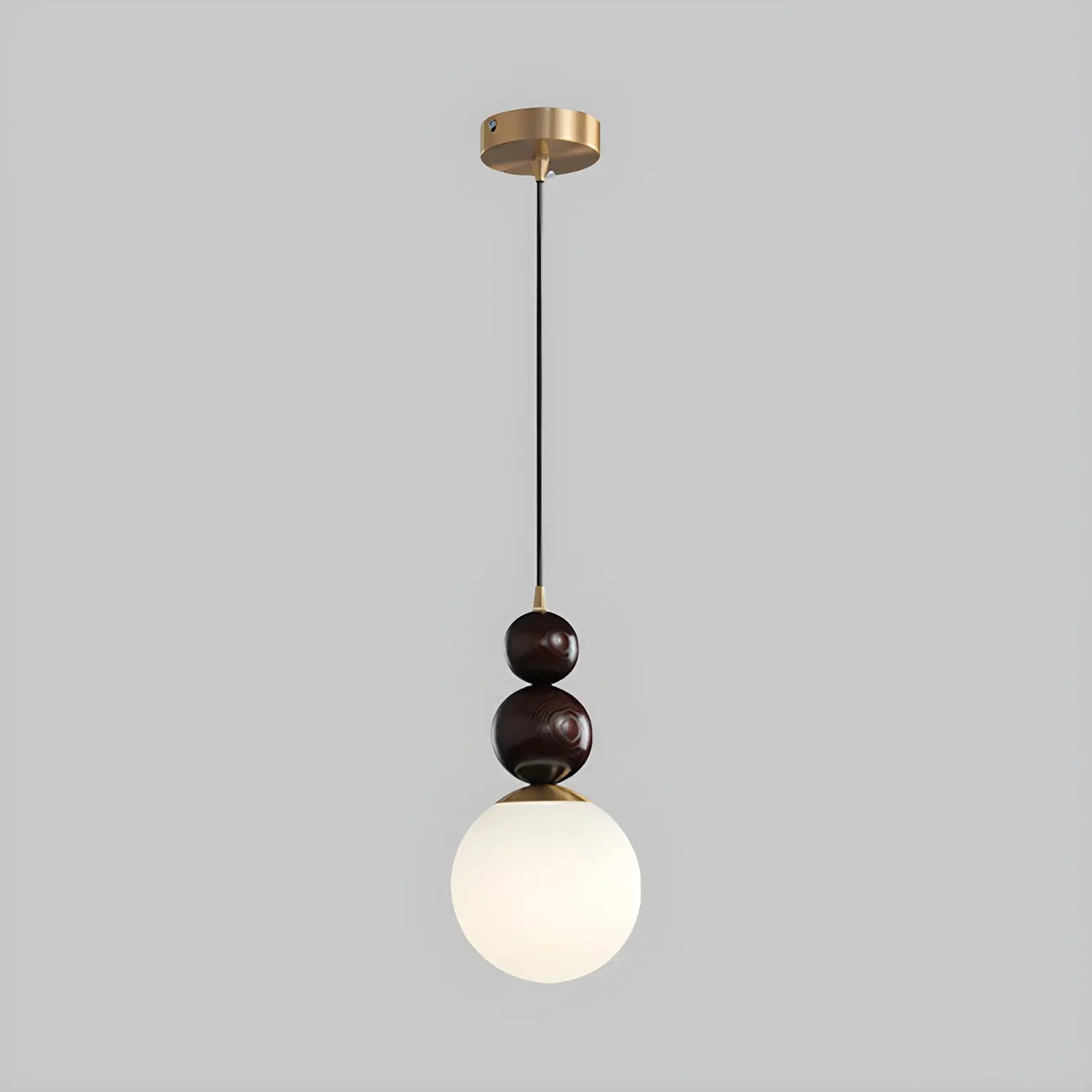 Modern White Glass Globe Pendant Light with Layered Black Bead #size